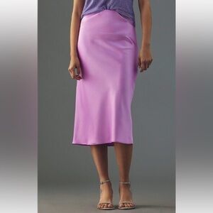 Anthropologie Lilac Satin Midi Skirt
